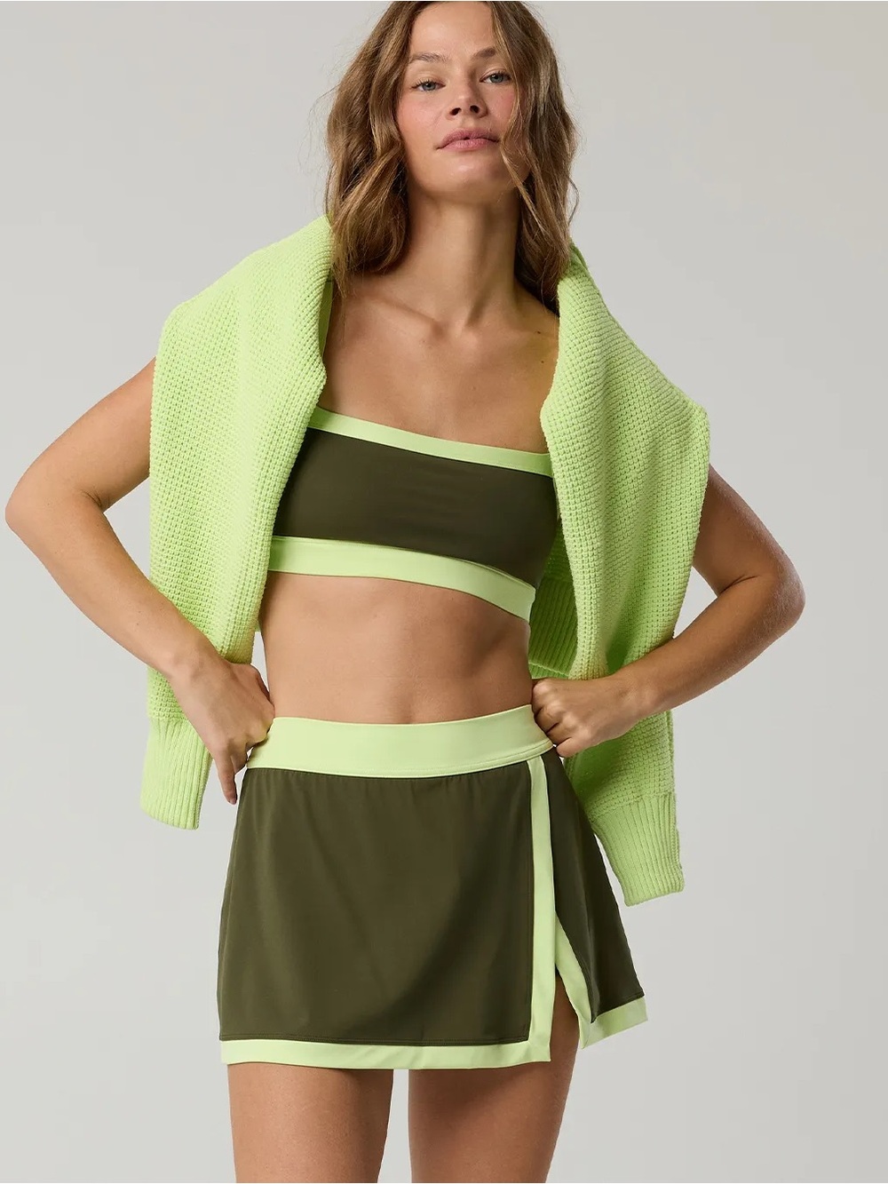 OFFLINE Aerie Real Me XTRA Colorblock Skort skirt tennis contrast military olive